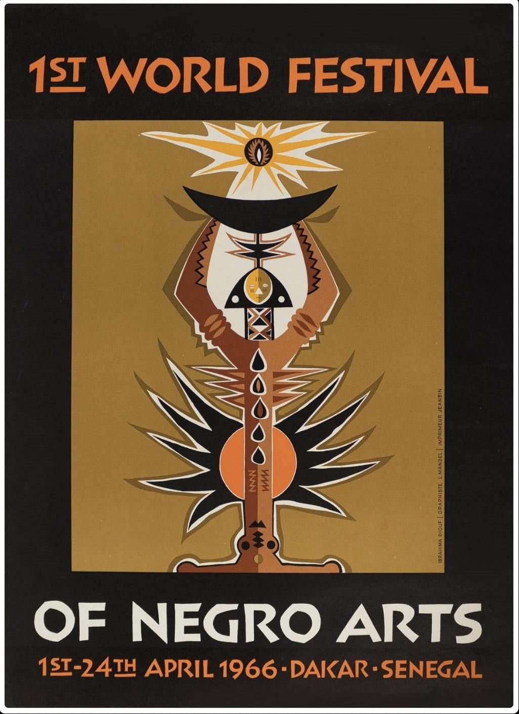 Original 1st World Festival of Negro Arts (FESTAC) Dakar, Senegal Poster, 1966 by Ibou Diouf