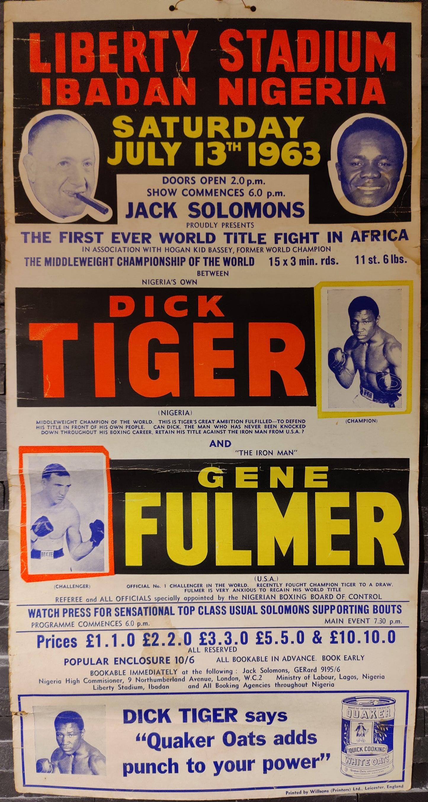 Dick Tiger World Championship Fight, Ibadan, Nigeria, 1963