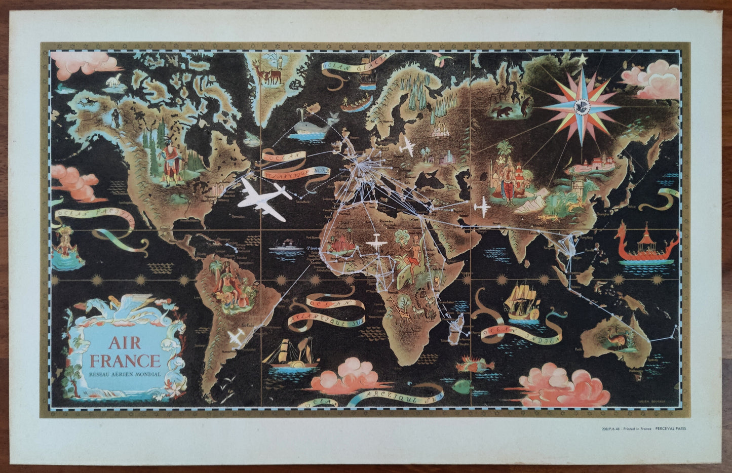 Air France Planisphere by Boucher, 1947 (mid-size)