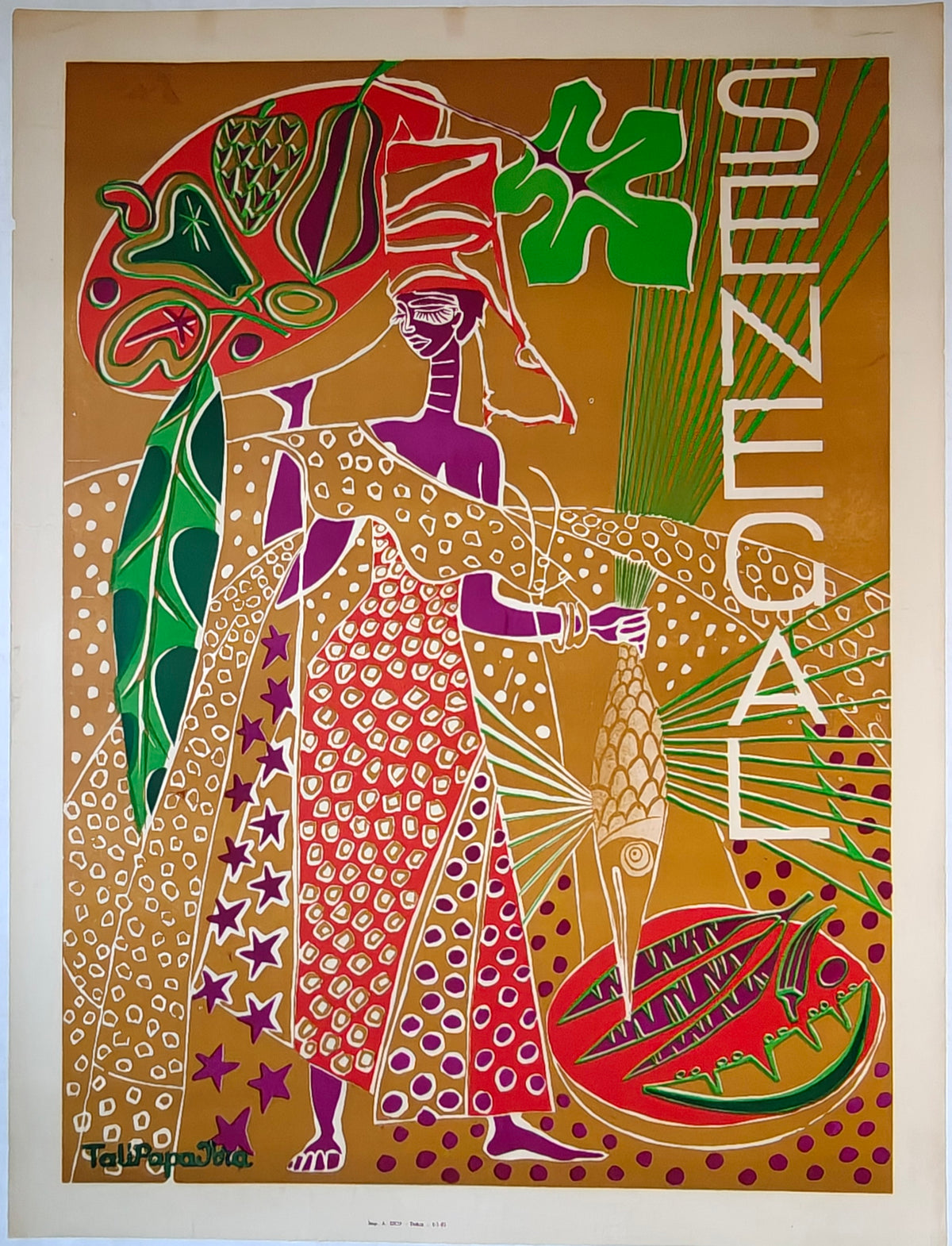 Original Vintage Senegal Travel Poster, 1965 by Tali Papa Diop