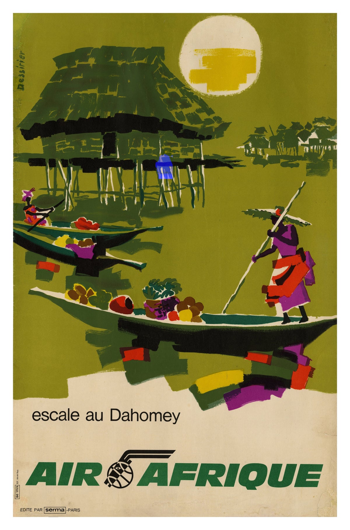 Original Air Afrique escale au Dahomey poster, 1966 by Dessirier