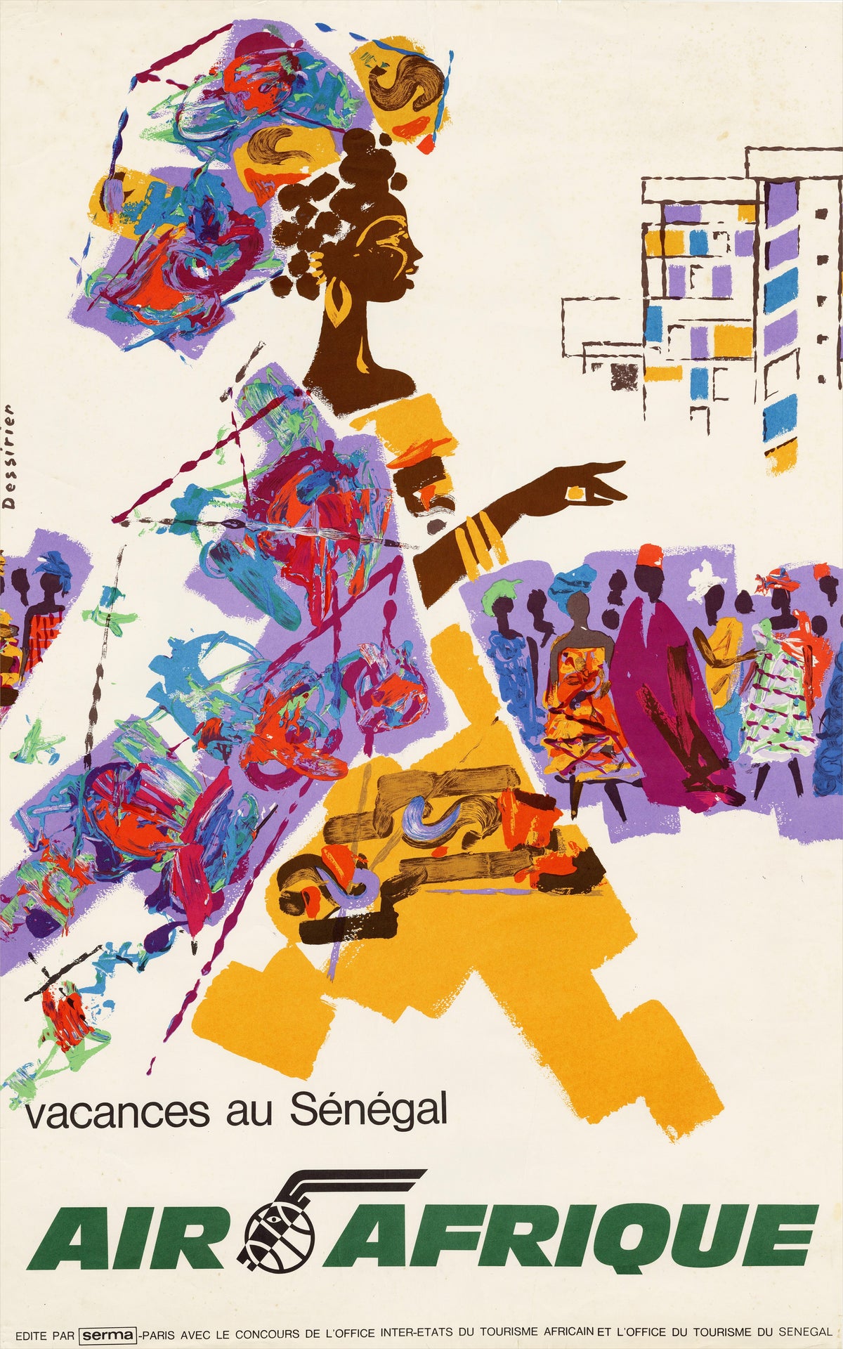 Original Vacances au Senegal, Air Afrique, 1968 by Dessirier