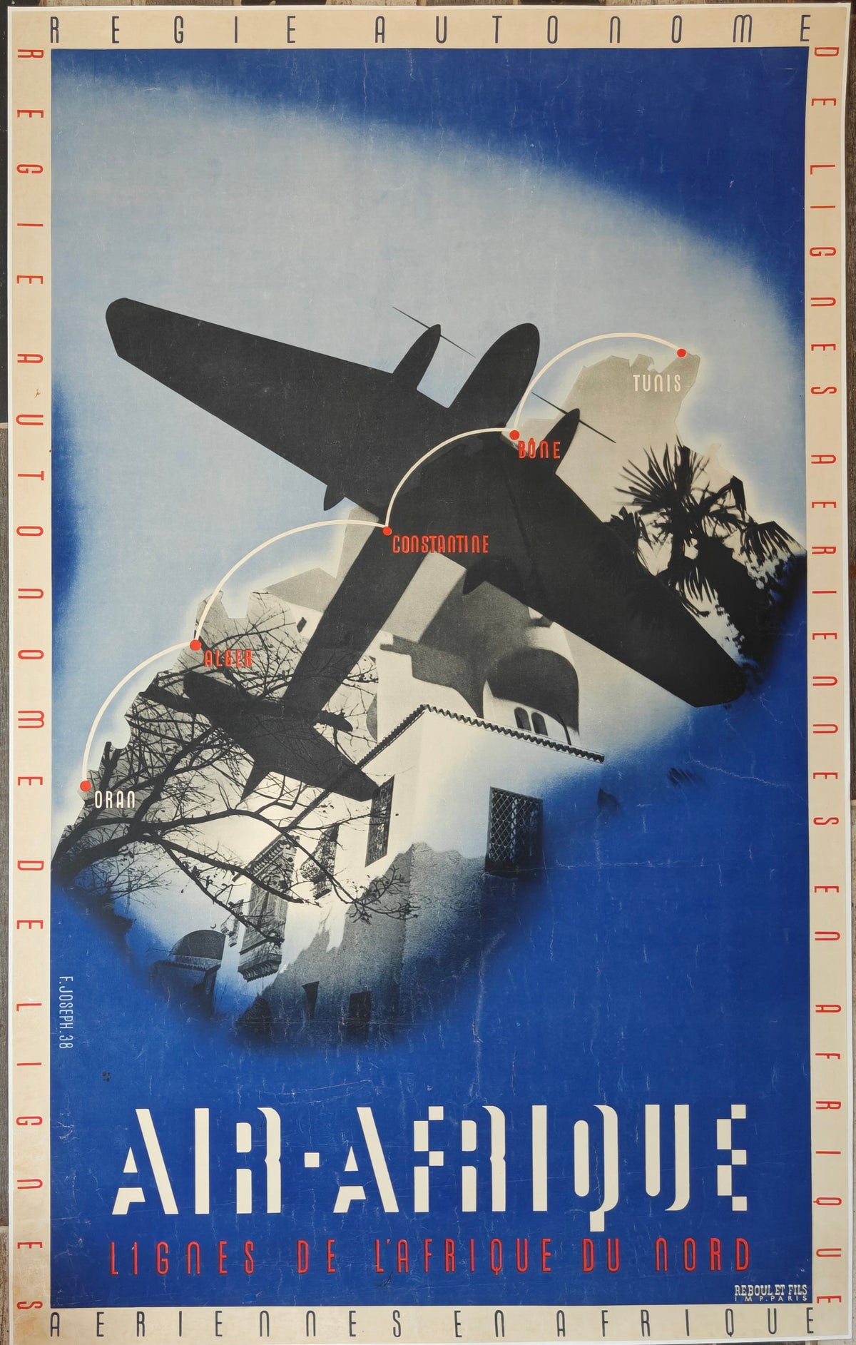 Air Afrique, Afrique du Nord Poster, 1938 by F. Joseph
